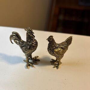 Mini Brass Rooster and Hen Figurines